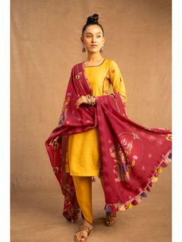 UDD DESIGN - Trishula Yellow Kurta with Dhoti Pant and Dupatta (Set of 3)