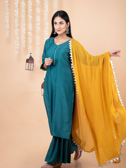 Empress Pitara - Teal Kurta And Palazzo With Dupatta (Set of 3)