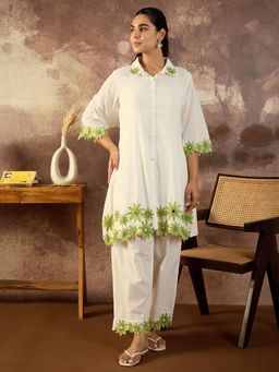 Indo Era - Green Embroidered A-Line Co-Ord Set