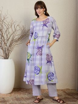 Indo Era - Lavender Printed A-Line Kurta with Pant