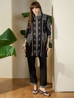 Indo Era - Black Embroidered A-Line Kurta with Pant