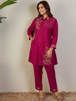 Indo Era - Pink Embroidered A-Line Kurta with Pant