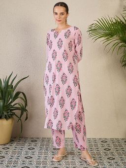 Indo Era - Pink Printed Straight Co-Ord Set