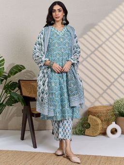 Indo Era - White Printed Straight Kurta With Pant & Dupatta