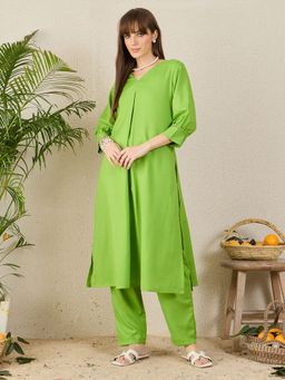 Indo Era - Green A-Line Kurta with Pant