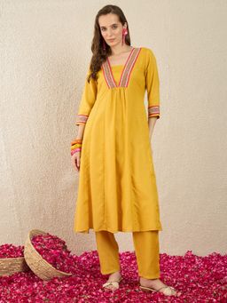 Indo Era - Yellow A-Line Kurta with Pant