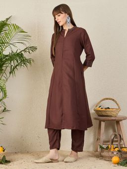 Indo Era - Brown A-Line Kurta with Pant