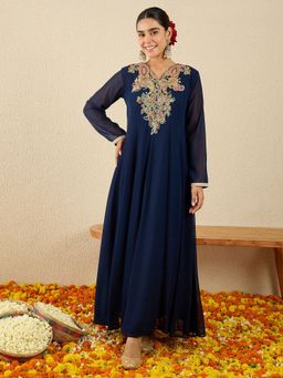 Indo Era - Blue Embroidered Anarkali Kurta with Pant