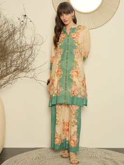 Indo Era - Beige Printed Straight Co-Ord Set