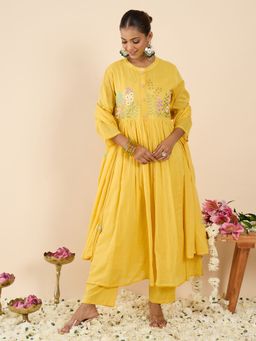 Indo Era - Embroidered A-Line Kurta With Pant & Dupatta