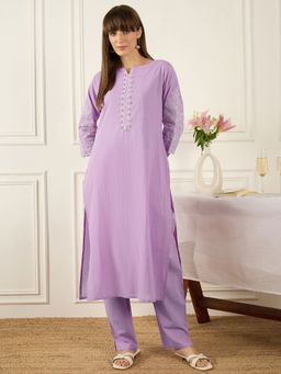 Indo Era - Lavender Embroidered Straight Kurta with Pant