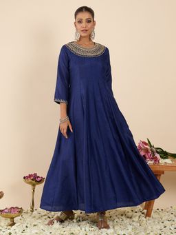 Indo Era - Blue Embroidered Anarkali Kurta with Pant