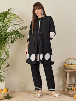 Indo Era - Black Printed A-Line Kurta with Pant