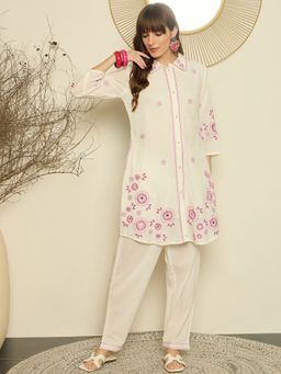 Indo Era - Pink Embroidered A-Line Kurta with Pant