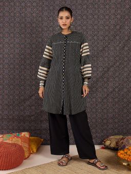 Indo Era - Black Printed A-Line Kurta with Pant