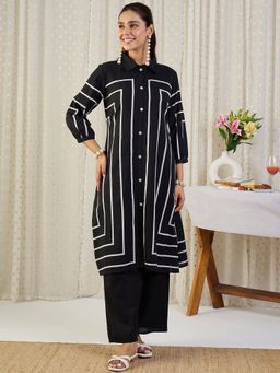 Indo Era - Black Printed A-Line Kurta with Pant
