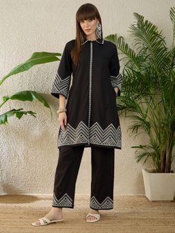 Indo Era - Black Embroidered A-Line Co-Ord Set