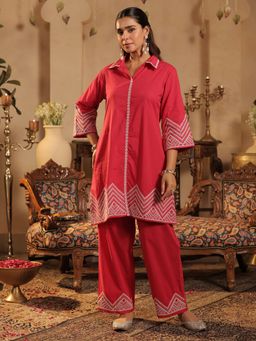 Indo Era - Pink Embroidered A-Line Co-Ord Set