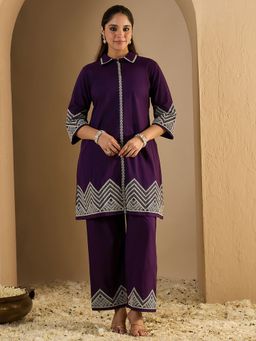 Indo Era - Purple Embroidered A-Line Co-Ord Set