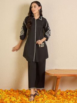 Indo Era - Black Embroidered A-Line Co-Ord Set