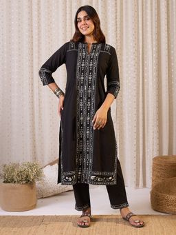 Indo Era - Black Straight Kurta with Pant