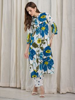 Indo Era - Blue Printed Straight Co-Ord Set