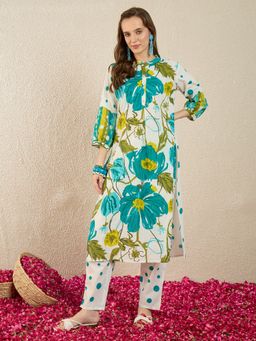 Indo Era - Green Printed Straight Co-Ord Set