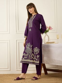 Indo Era - Purple Printed Straight Kurta with Pant
