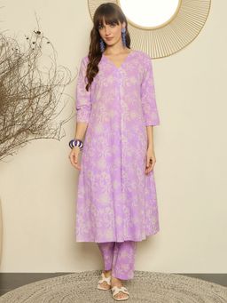 Indo Era - Lavender Printed A-Line Kurta with Pant