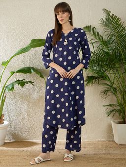 Indo Era - Blue Printed Straight Co-Ord Set