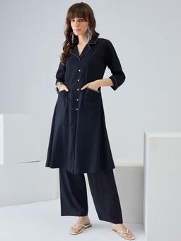 Indo Era - Black Solid A-Line Co-Ord Set
