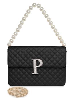 ESBEDA - Black Personalized Alphabet P Turtle Quilted Handbag for Women