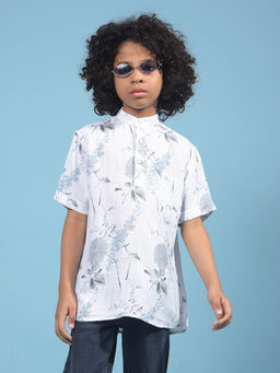 CRIMSOUNE CLUB - Boys White Floral Print Linen Kurta