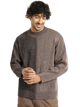 Bewakoof - Men's Black & Brown Color Block Oversized Sweater