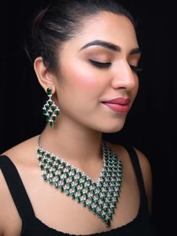 AG'S - Green Emerald American Diamond Necklace Set