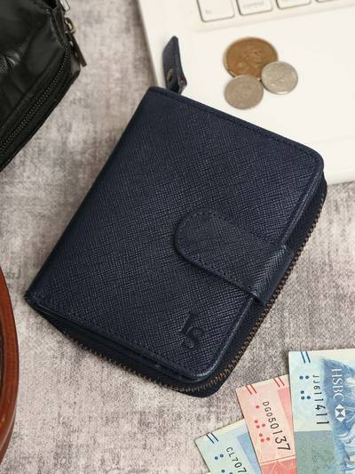 Saffiano Leather Blue Two Fold Wallet for Men | RFID Blocking Bifold Wallet