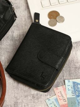 Louis Stitch - Saffiano Leather Black Two Fold Wallet for Men | RFID Blocking Bifold Wallet