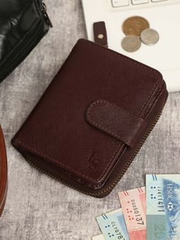 Louis Stitch - Saffiano Leather Maroon Two Fold Wallet for Men | RFID Blocking Bifold Wallet