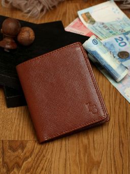 Louis Stitch - Saffiano Leather Tan Bifold Wallet for Men, RFID Protected Slim Wallet Purse