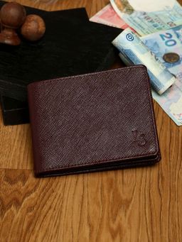Louis Stitch - Saffiano Leather Men's Maroon Bi-fold Slim Wallet with RFID Protection