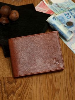 Louis Stitch - Saffiano Leather Men's Tan Bi-fold Slim Wallet with RFID Protection