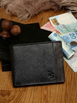 Louis Stitch - Black Saffiano Leather Two Fold Slim Wallet Purse for Men