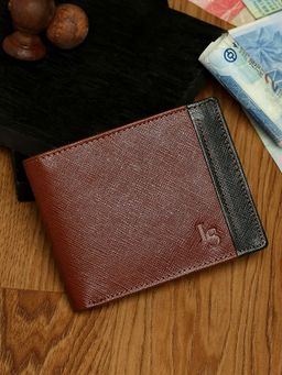 Louis Stitch - Tan Saffiano Leather Two Fold Slim Wallet Purse for Men