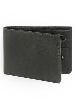 Louis Stitch - Grey Saffiano Leather Bifold Men's Wallet with Zip Pocket and RFID Blocking