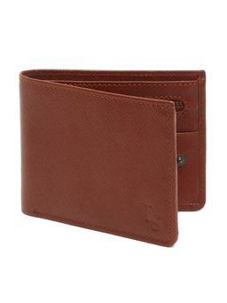 Louis Stitch - Tan Saffiano Leather Bifold Men's Wallet with Zip Pocket and RFID Blocking