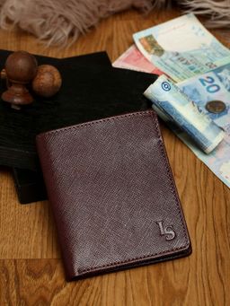Louis Stitch - Mens Maroon Bifold Saffiano Leather RFID Protected Wallet Purse