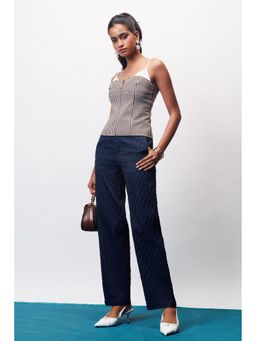 FREAKINS - Navy Blue Night Textured Korean Pant