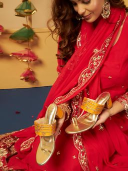 GLAM STORY - Garden Galleria Yellow Kolhapuri Block Heels-Yellow