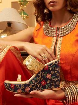 GLAM STORY - Party Pop Blue Ethnic Wedge Heels