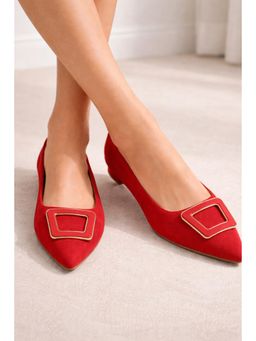 EZOK - Women Red Leather Heels Flats